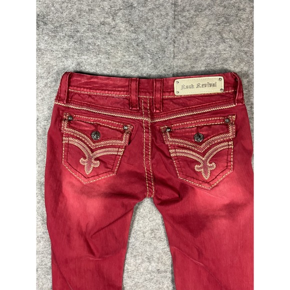 Rock Revival Ashley Skinny Red Jeans Women Size 28 Embellished Pockets - Picture 5 of 5